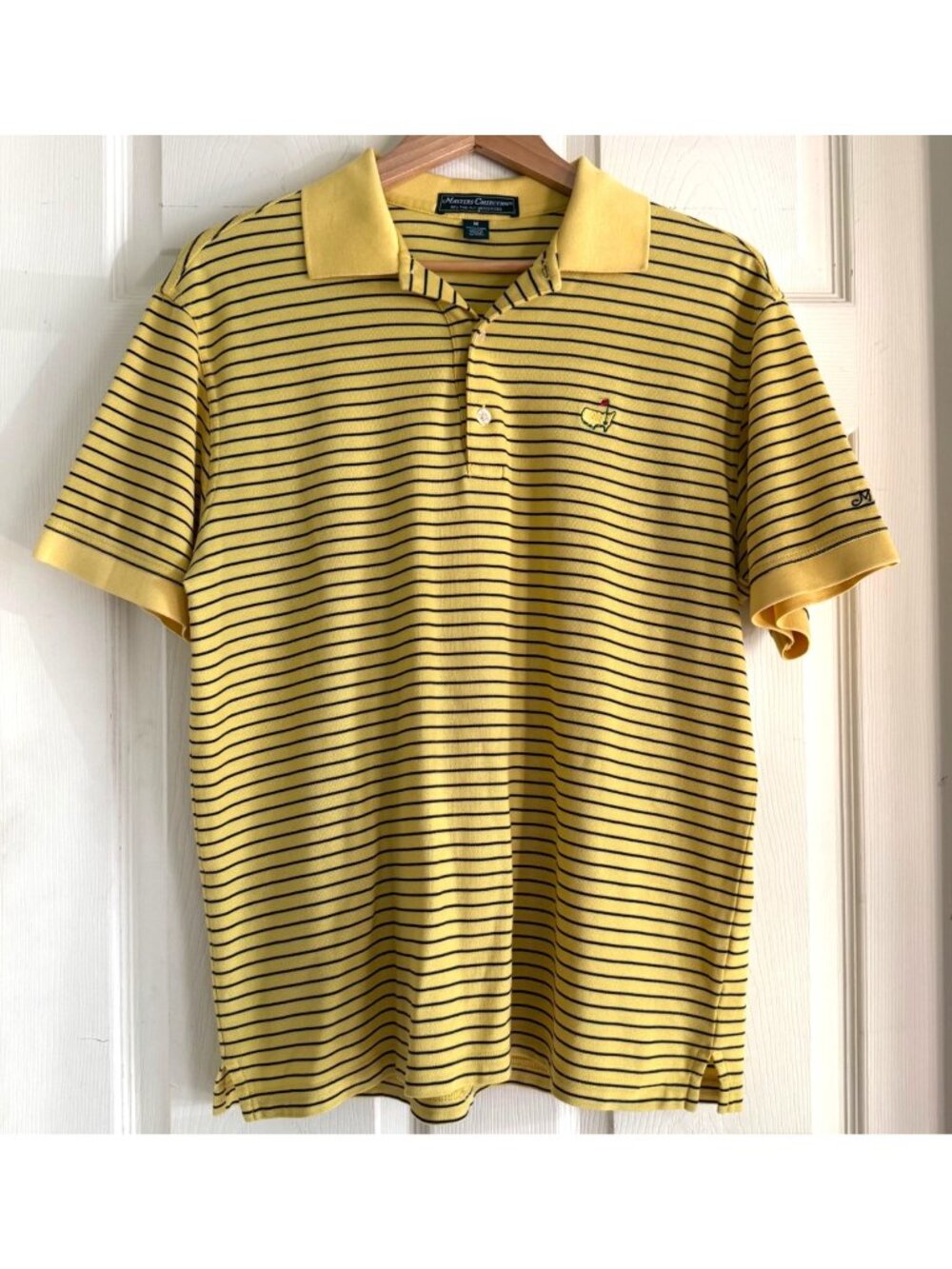 sz‎ M Master's Collection yellow striped golf polo shirt mens 60's two ply